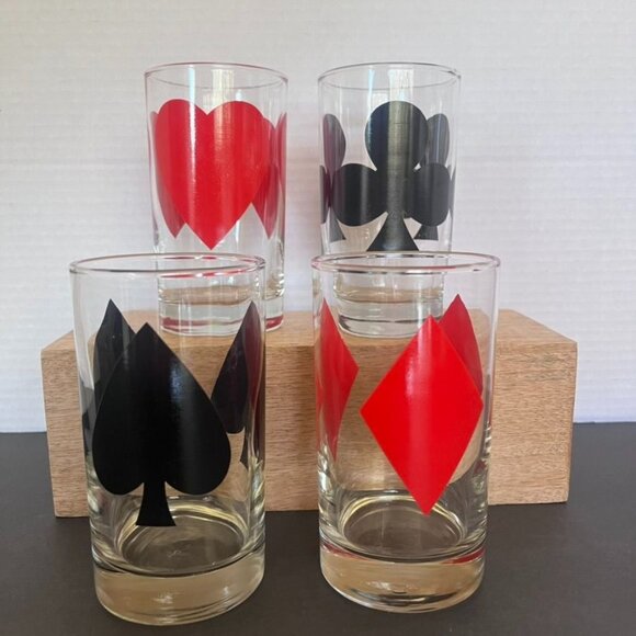 Libbey Card Suit Highball Glasses Set Of 4 - Spades Hearts Diamonds Clubs Design - Picture 3 of 5